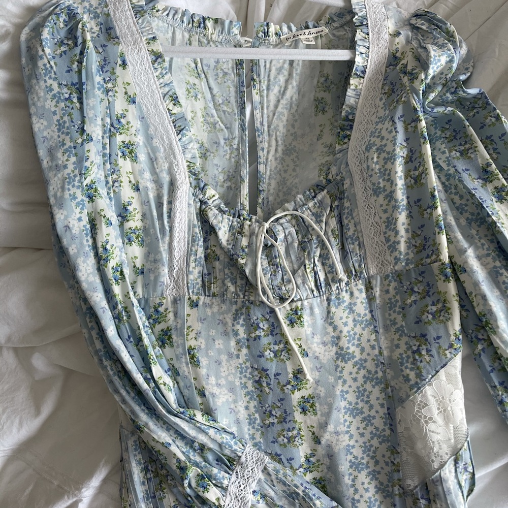 For Love & Lemons Blue Floral Puff-Sleeve Mini Dress - Picture 5 of 8